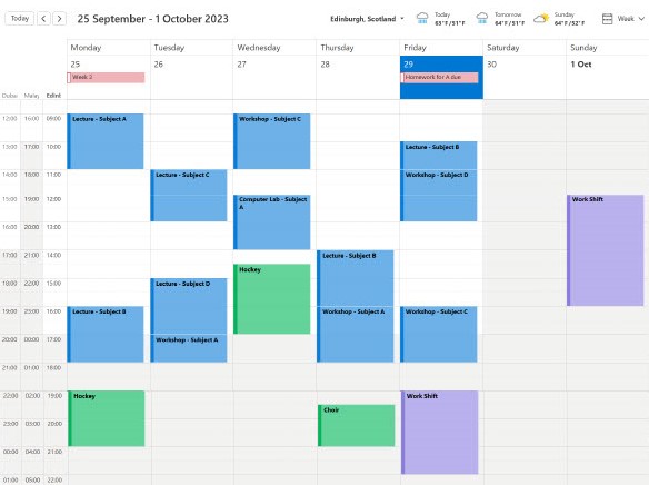 A sample of keeping time using an online calendar.